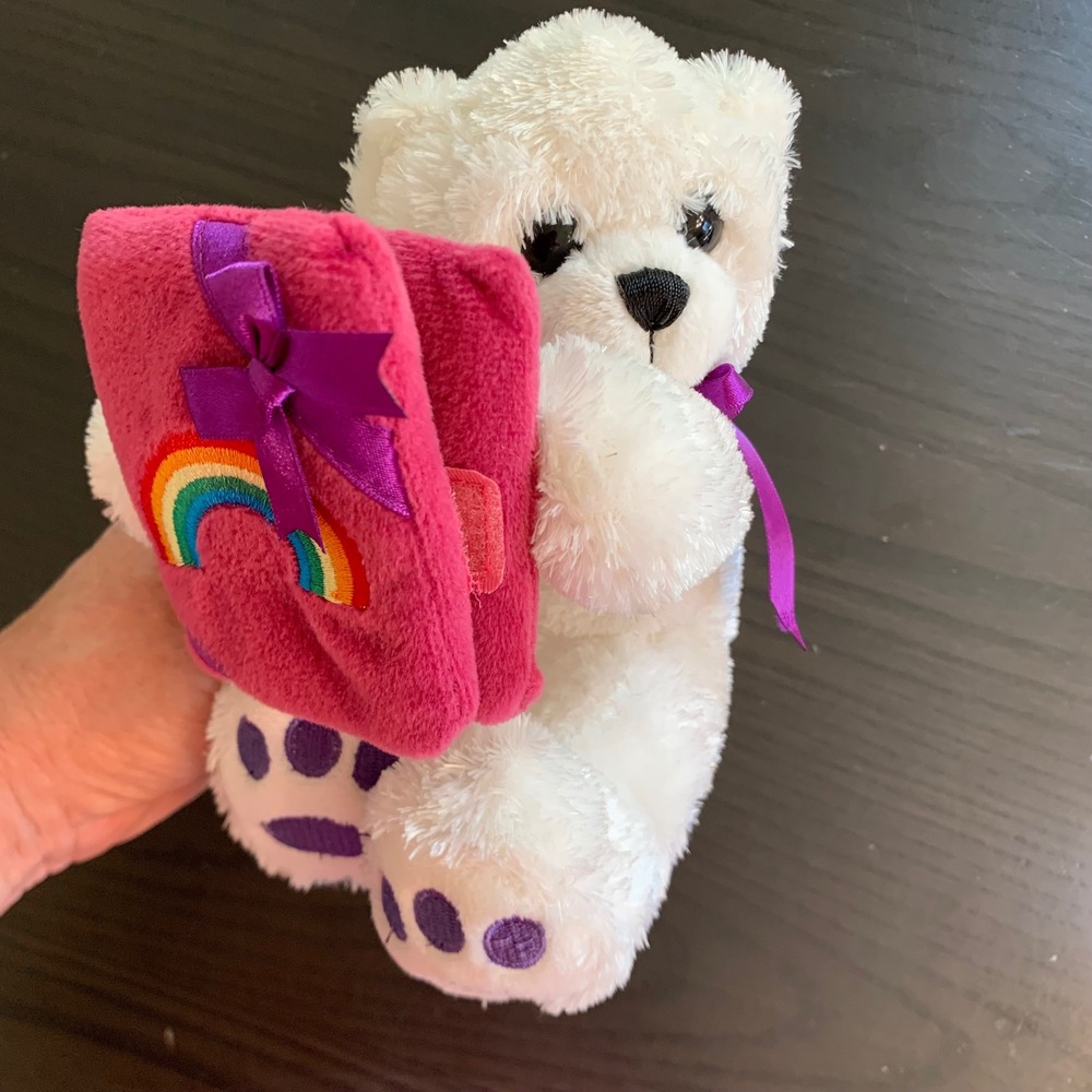 Aurora World White Teddy Bear Rainbow Heart You Brighten My Day Plush Toy